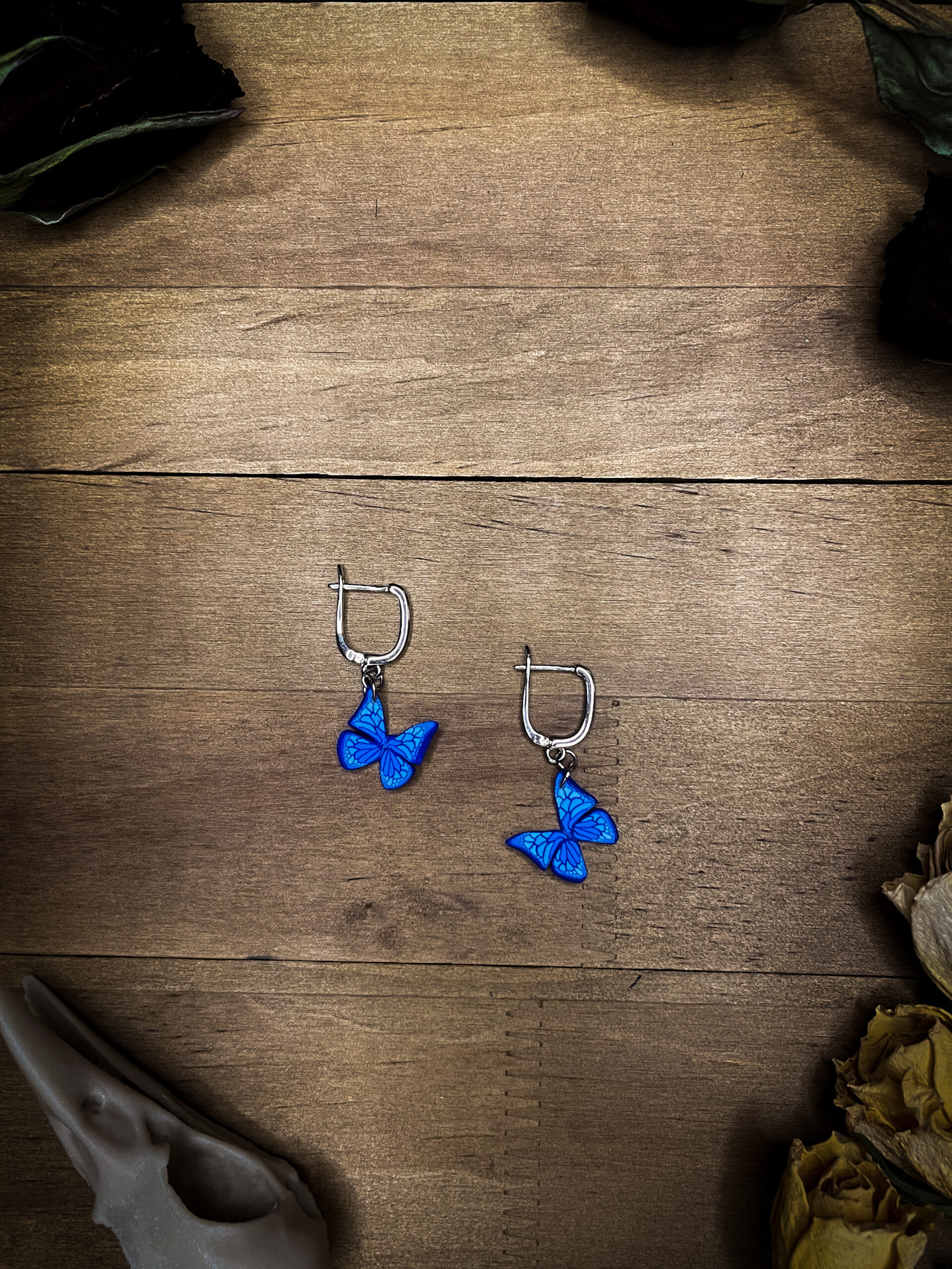 Handmade Blue Butterfly Earrings - Unique Polymer Clay Jewelry
