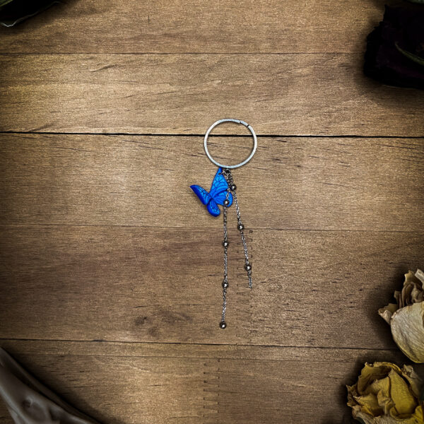 Handmade Blue Butterfly Ring with Elegant Chain Detail