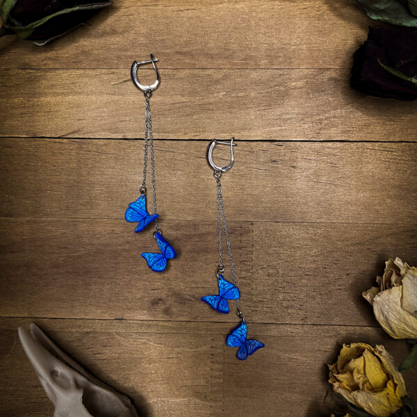 Elegant Blue Butterfly Earrings - Handmade Polymer Clay Jewelry