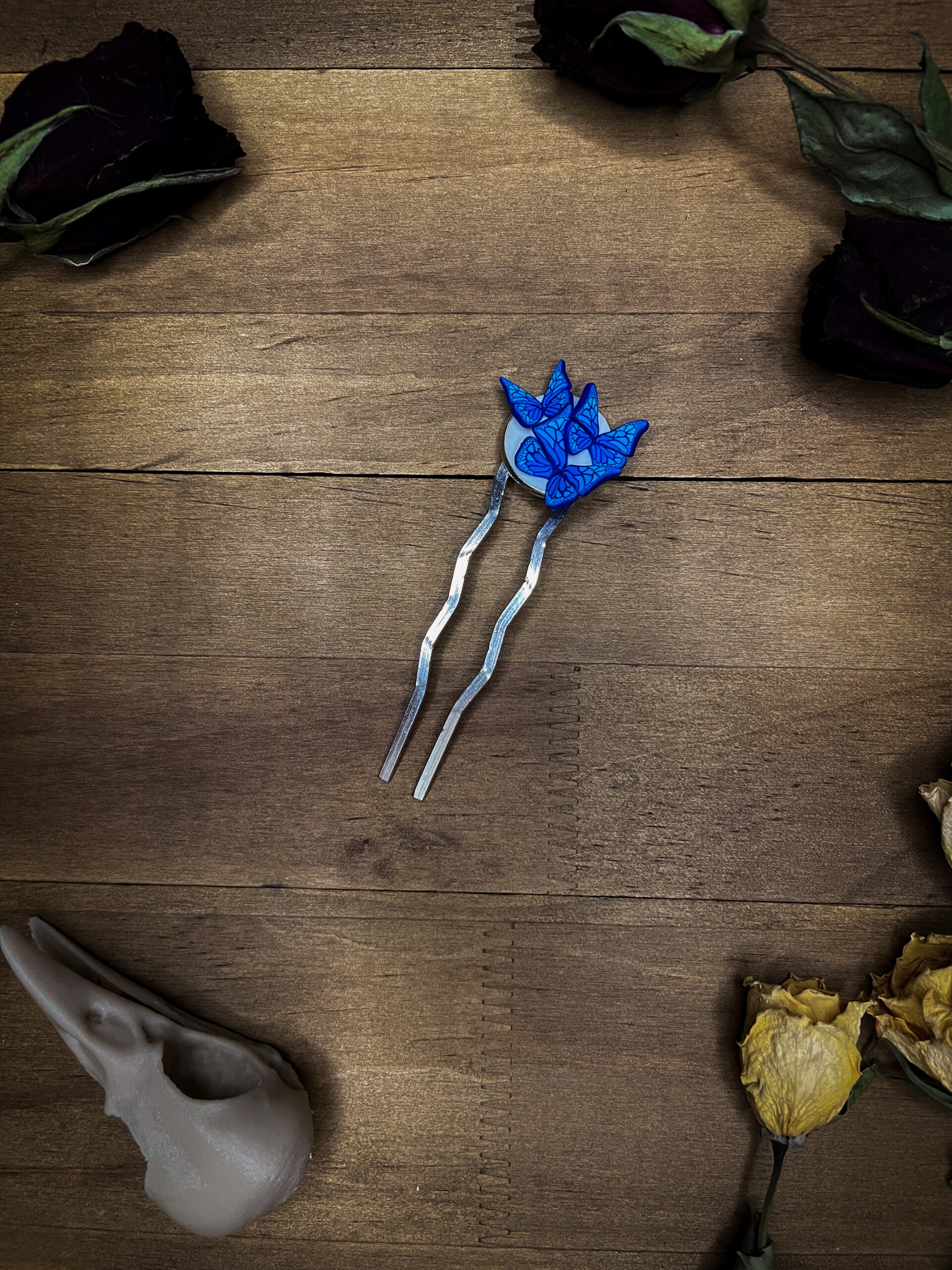 Handmade Blue Butterfly Hair Comb for Elegant Styles