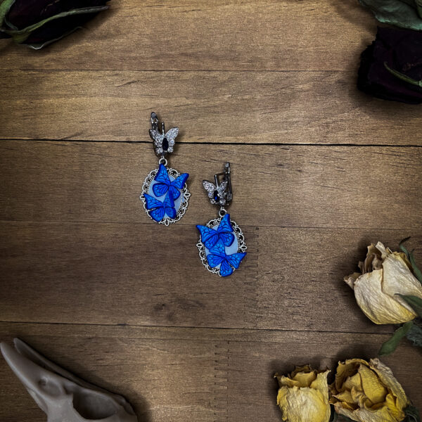 Elegant Blue Butterfly Earrings - Handmade Polymer Clay Jewelry