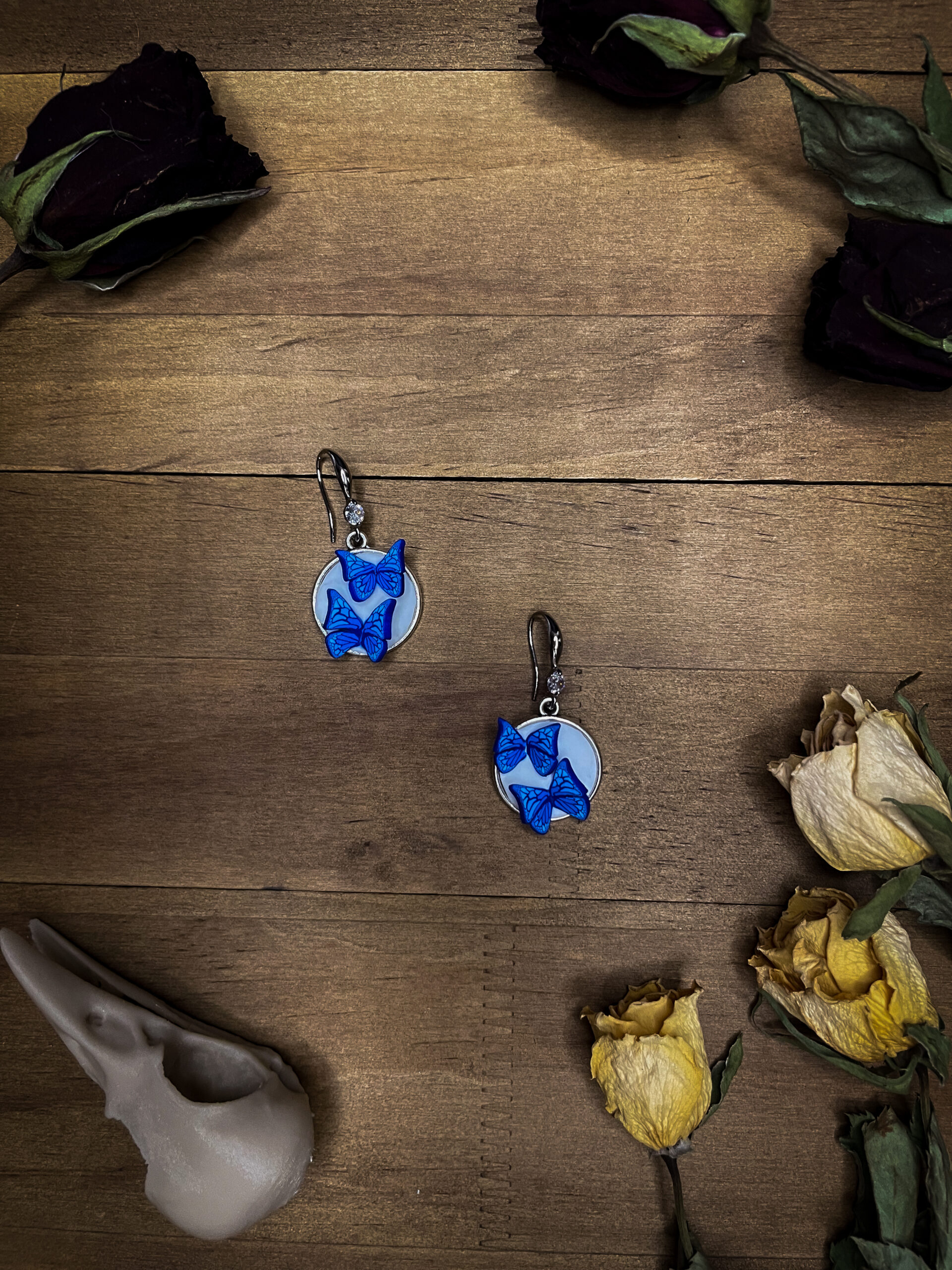 Elegant Blue Butterfly Earrings - Handmade Polymer Clay Jewelry - Image 2