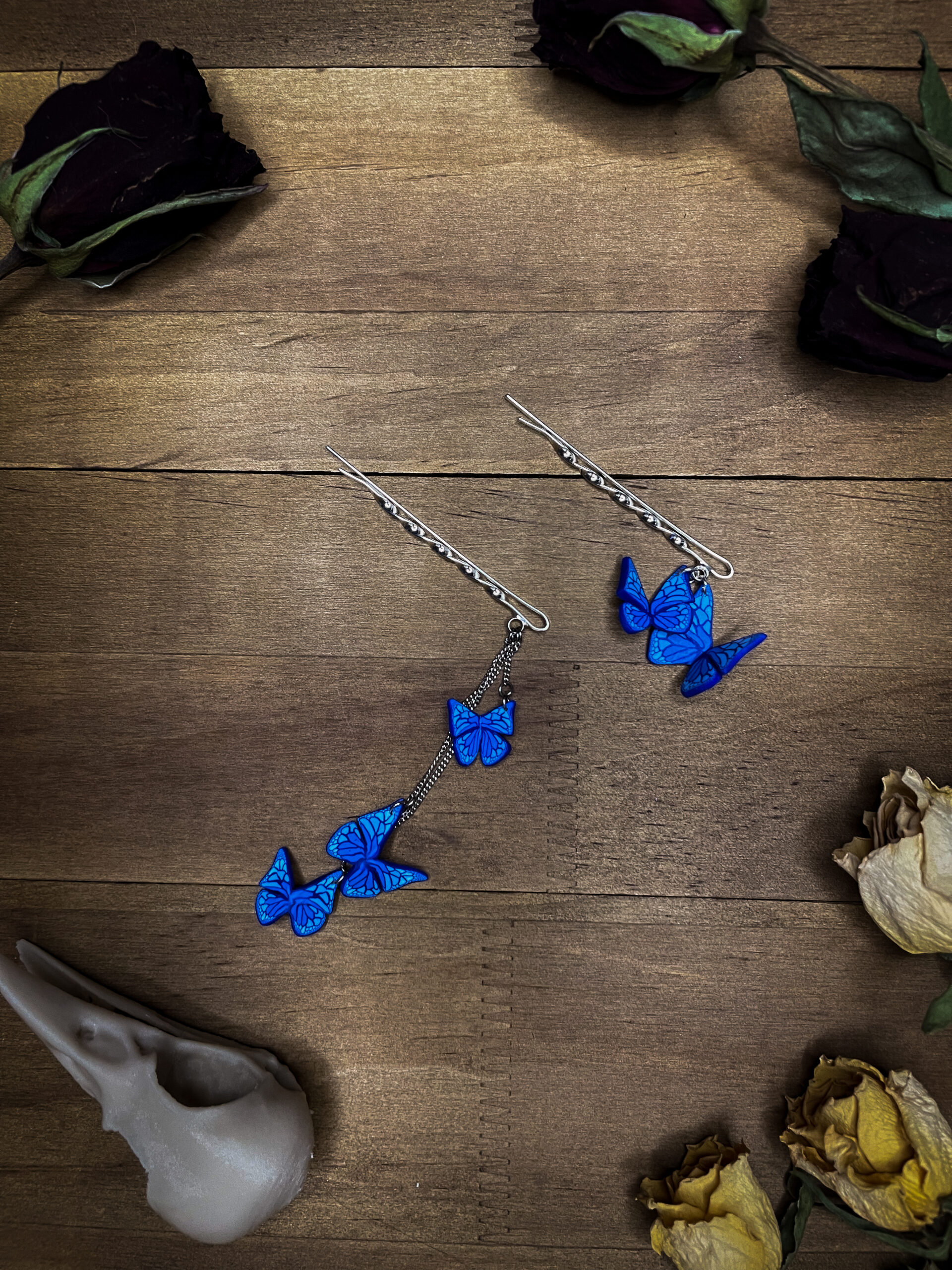 Handmade Blue Butterfly Bobby Pins for Elegant Styling