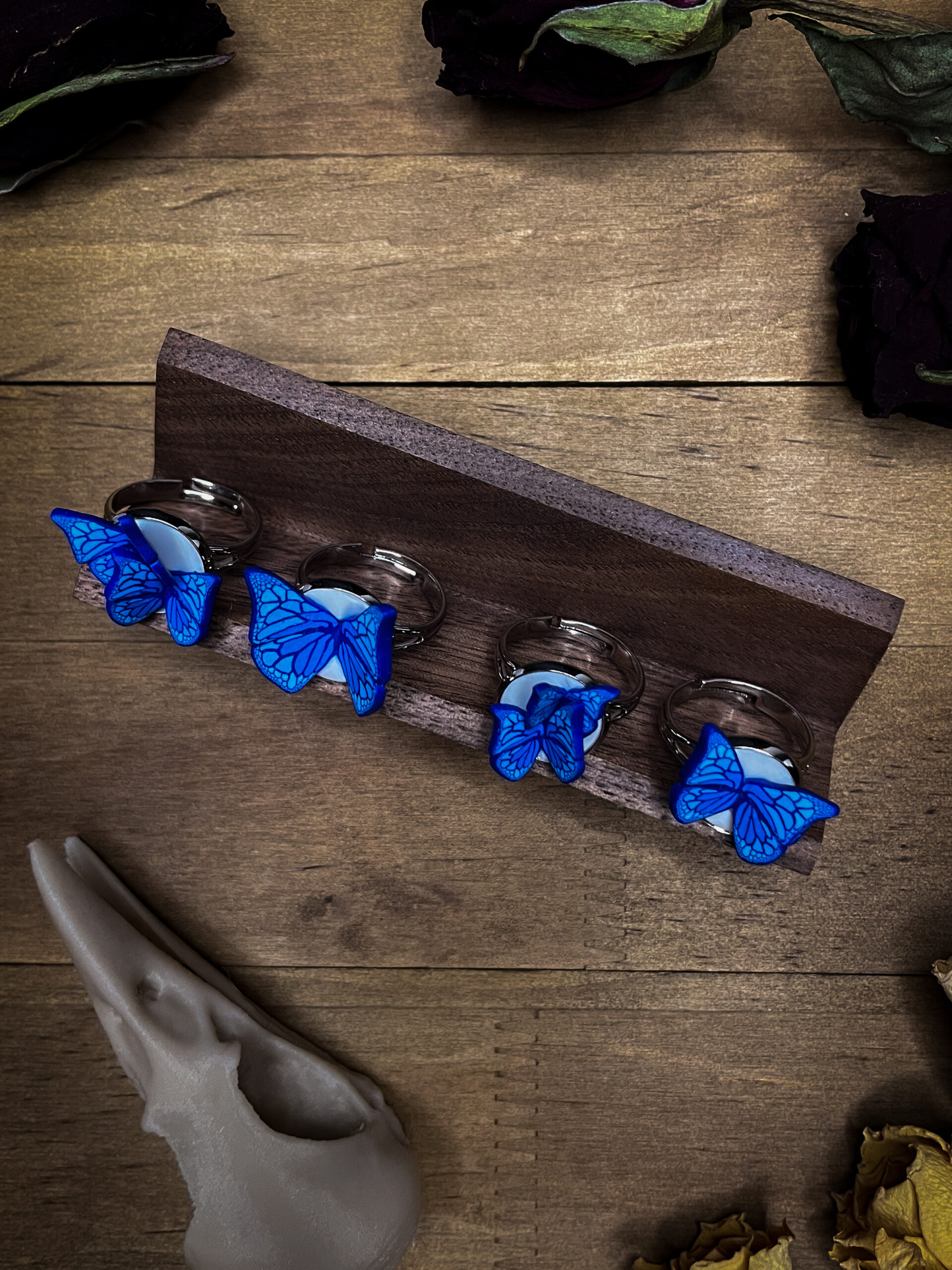 Handmade Blue Butterfly Rings - Unique Polymer Clay Jewelry