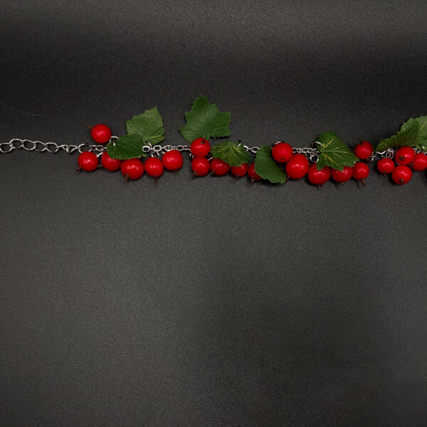 Handmade Red Berry Bracelet with Leaf Accents
