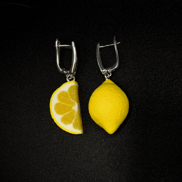 Realistic Lemon Earrings – Handmade Polymer Clay Jewelry with Rhodium Plated Hooks