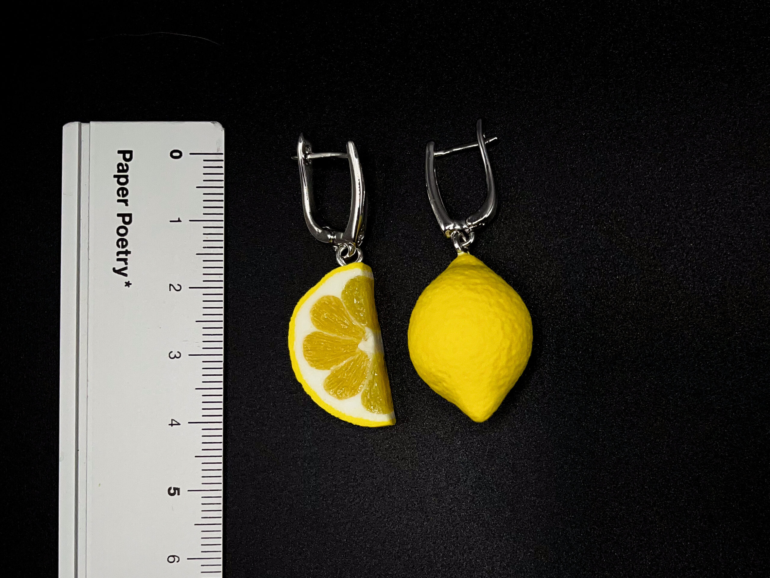 Realistic Lemon Earrings – Handmade Polymer Clay Jewelry with Rhodium Plated Hooks - Image 2