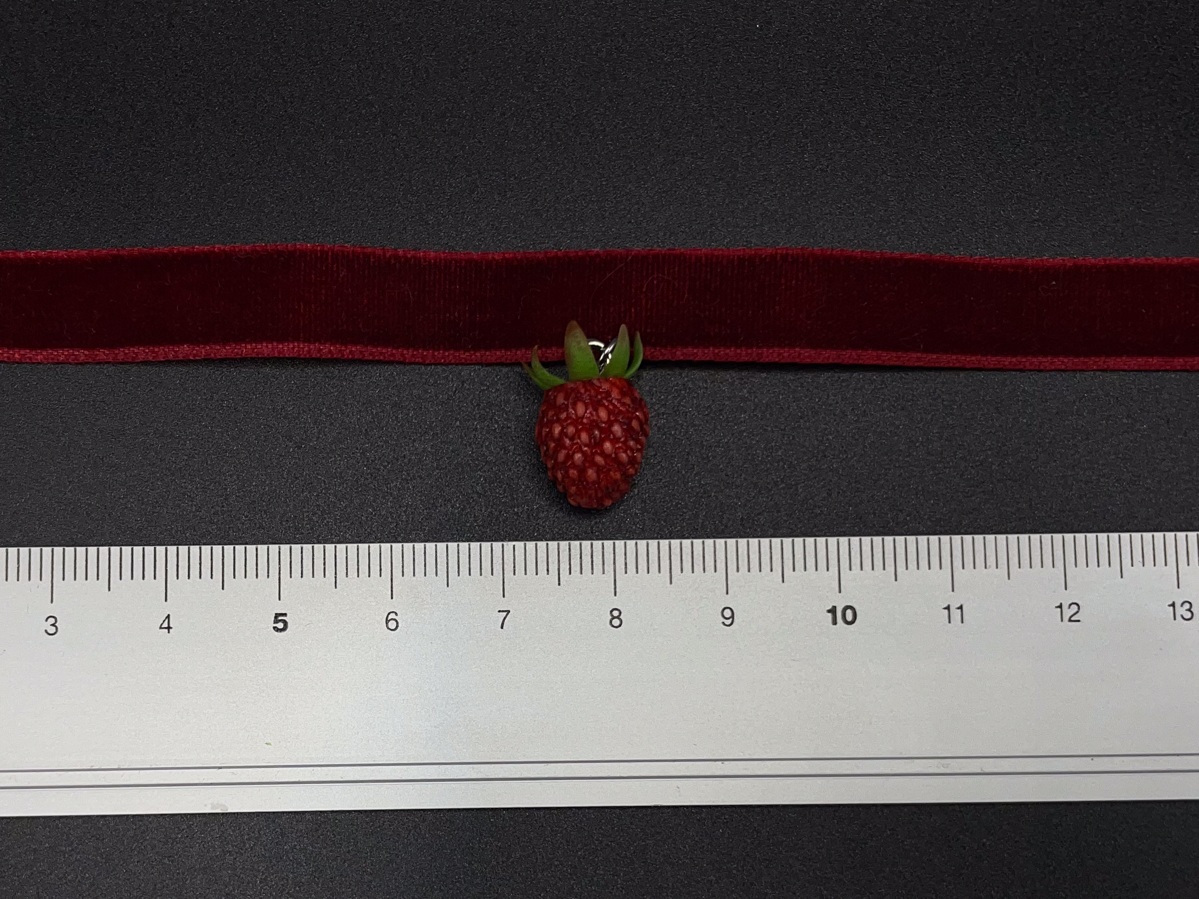 Handmade Velvet Choker with Strawberry Charm - Image 2