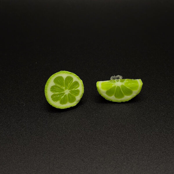 Lime Slice Asymmetric Stud Earrings - Handmade Polymer Clay Jewelry