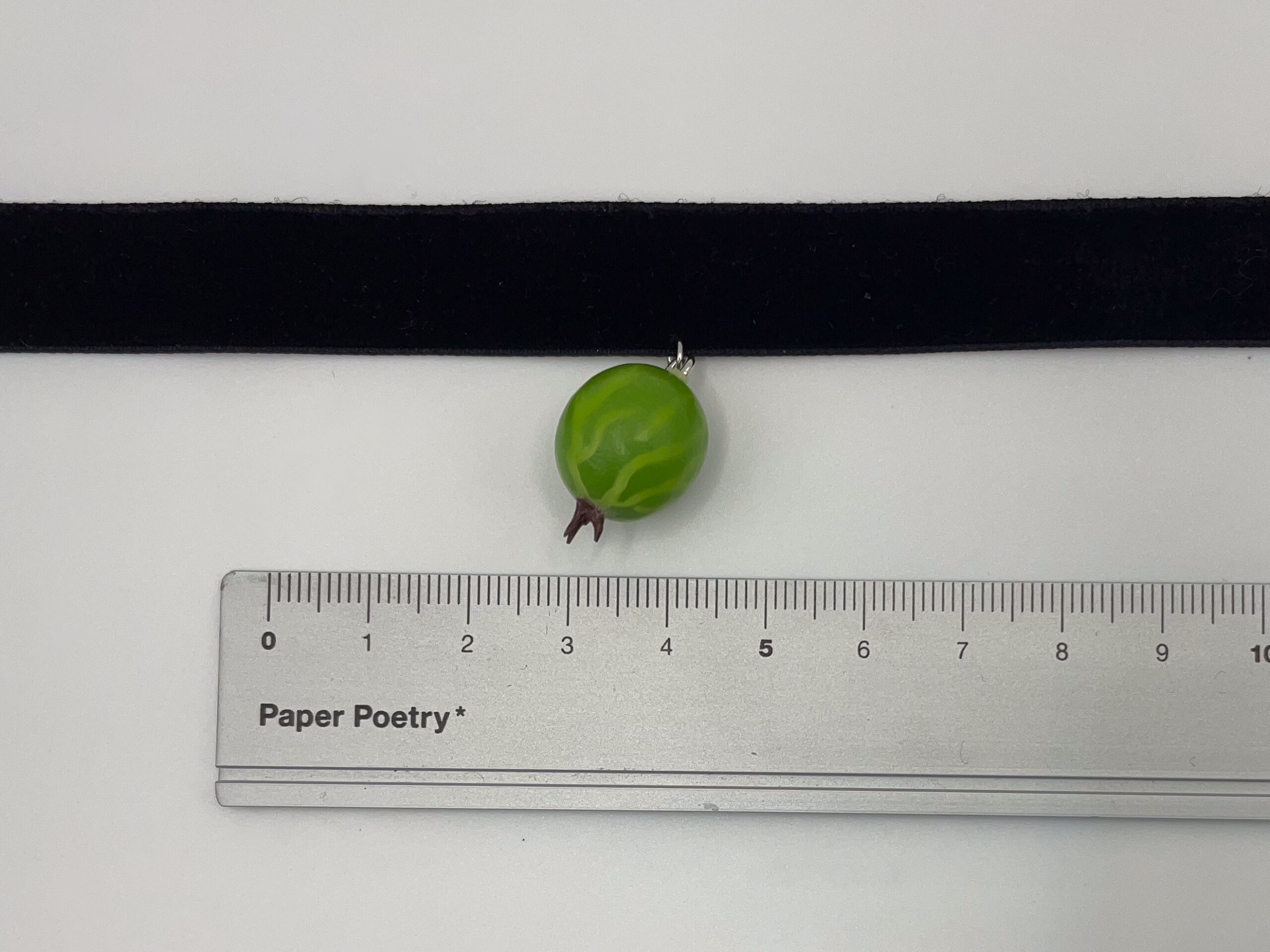 Handmade Green Gooseberry Choker with Velvet Ribbon - Image 2