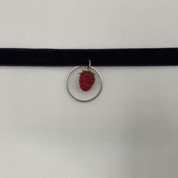 Handmade Strawberry Choker with Black Velvet and Metal Ring