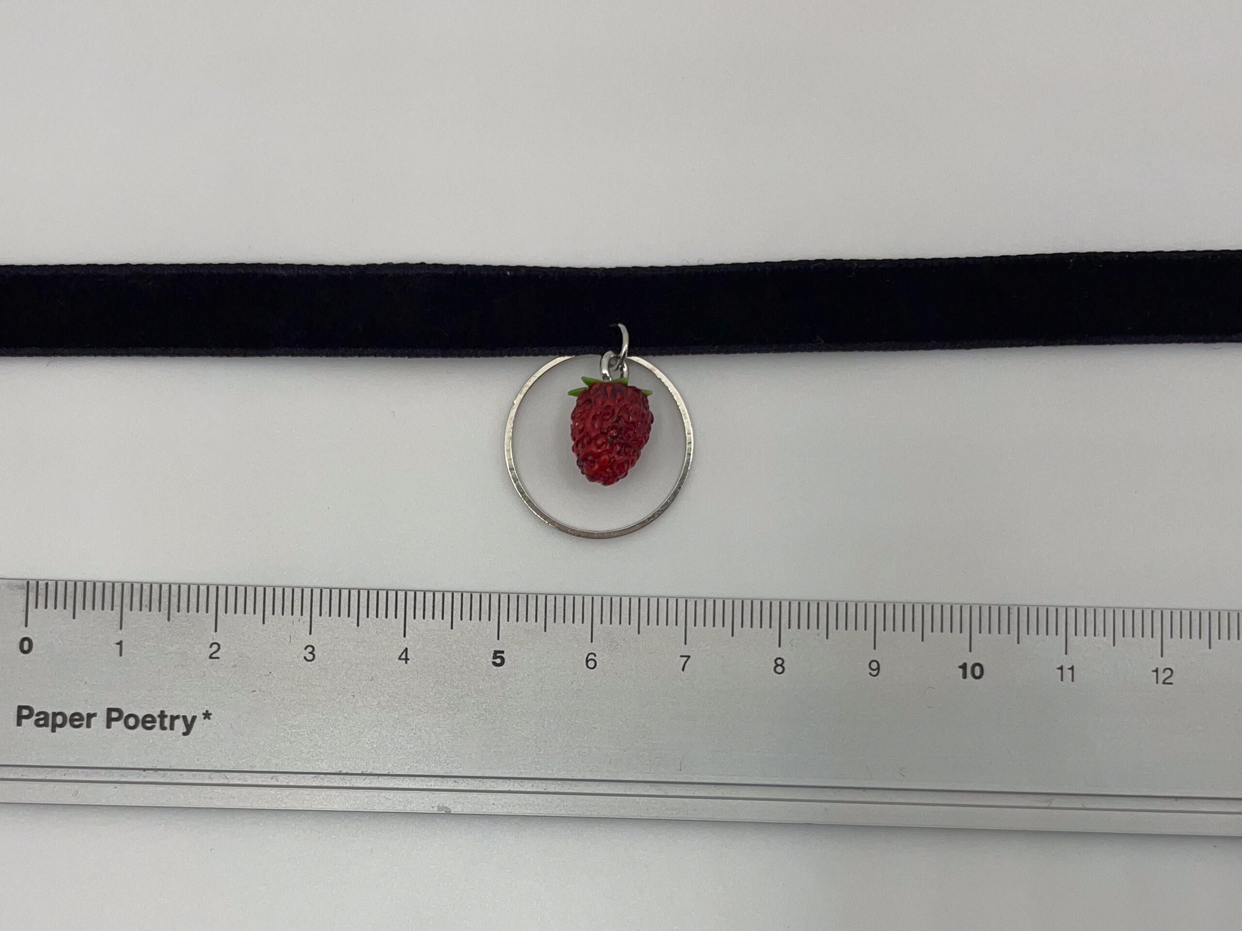 Handmade Strawberry Choker with Black Velvet and Metal Ring - Image 2