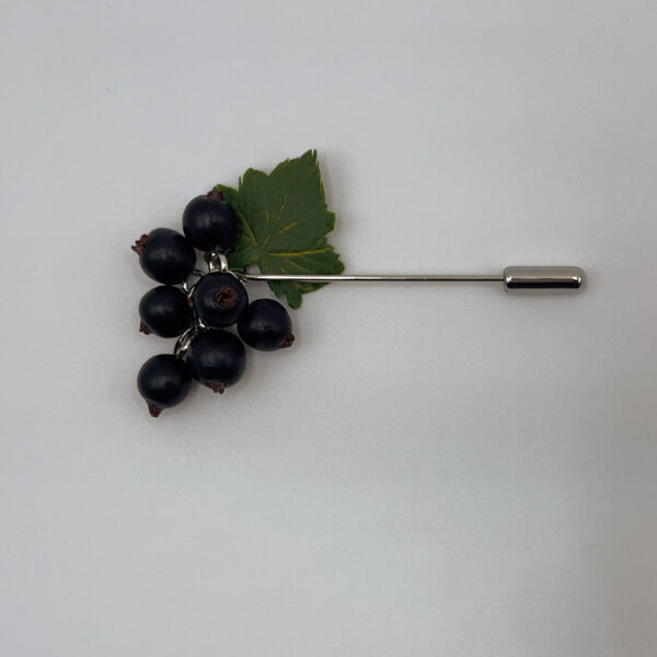 Handcrafted Black Currant Brooch with Leaf Detail