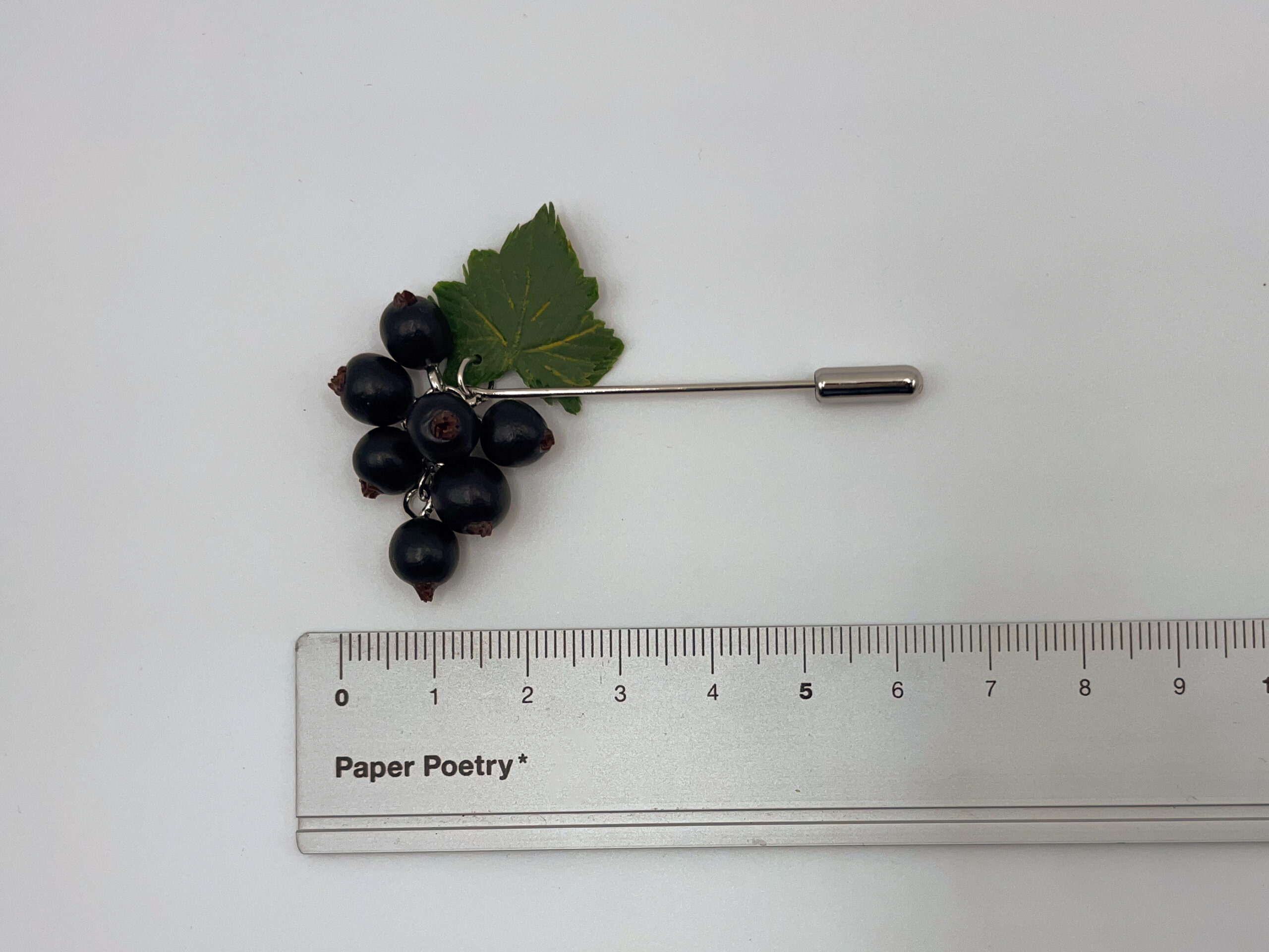 Handcrafted Black Currant Brooch with Leaf Detail - Image 2
