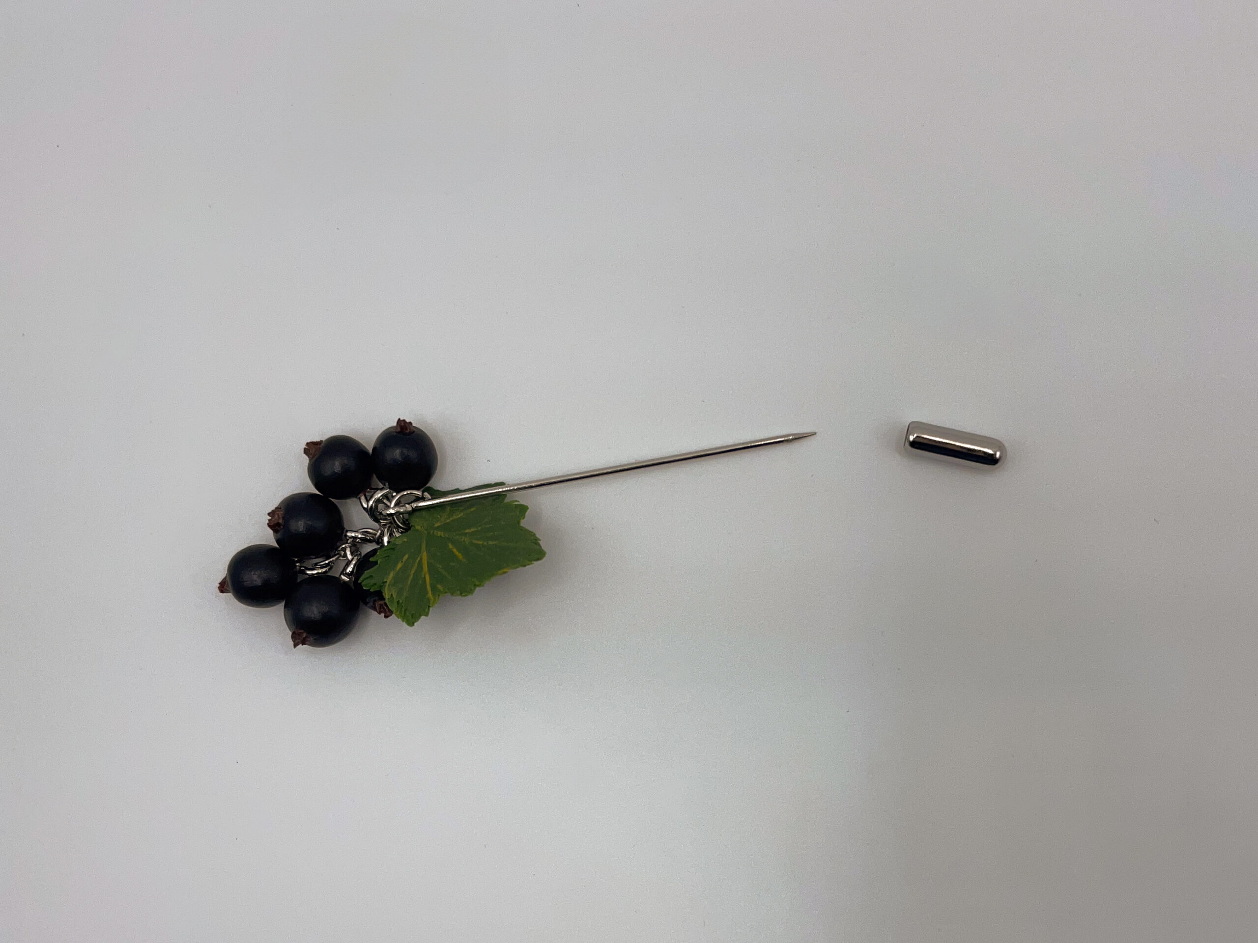 Handcrafted Black Currant Brooch with Leaf Detail - Image 3